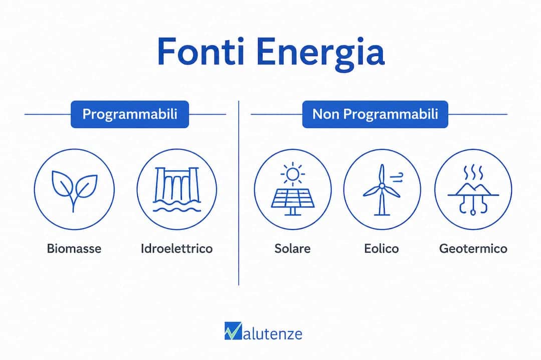 Infografica dedicata alle principali fonti di energia rinnovabile utilizzate in Italia