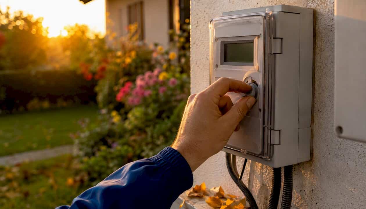 Una mano che regola manualmente il quadrante del contatore elettrico di casa