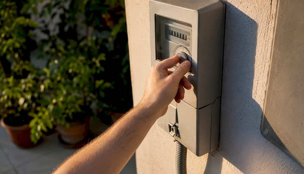 Una mano che regola il contatore della luce in un appartamento in affitto