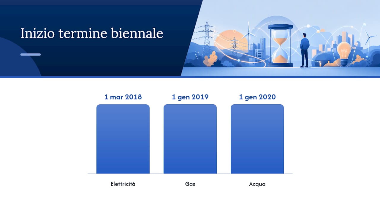 Decorrenze e differenze per elettricità, gas e acqua — overview diagram