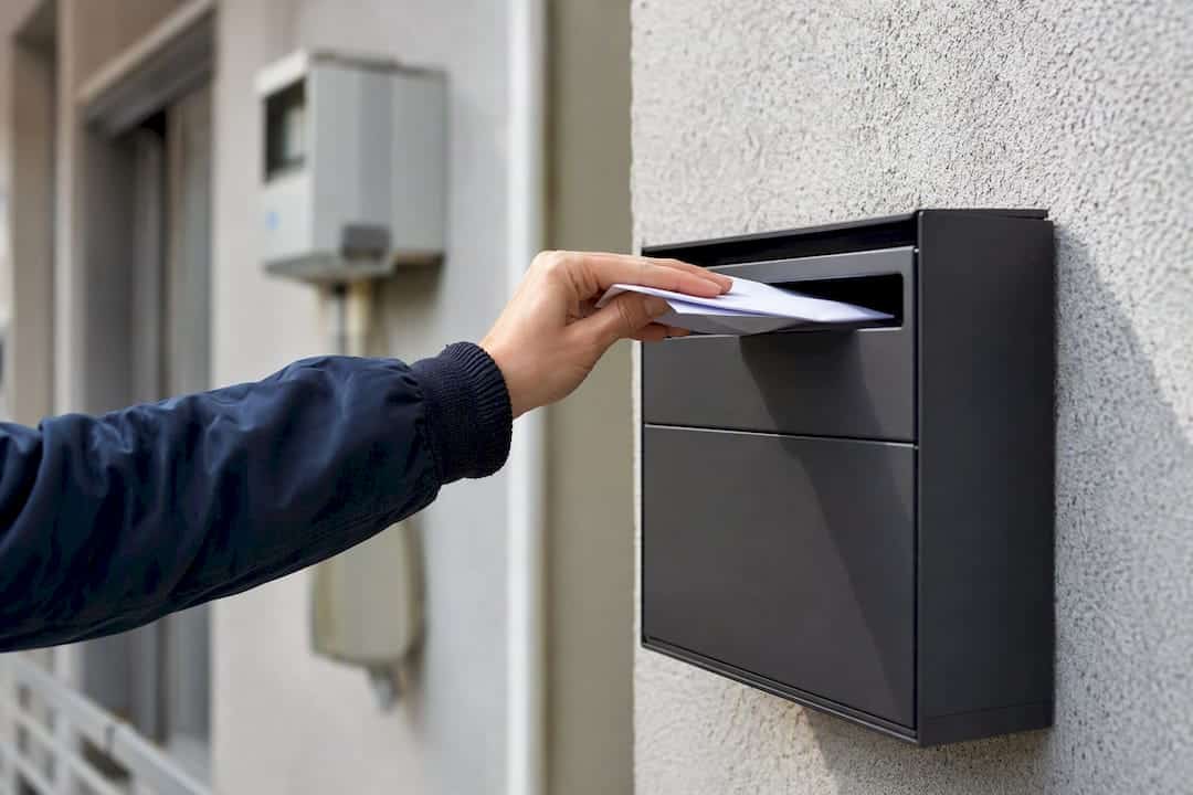 Mano che inserisce la bolletta dell'elettricità vicino al contatore