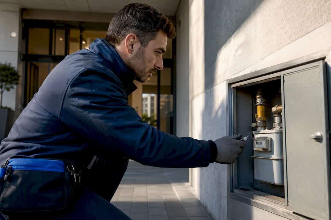 Tecnico controlla il contatore del gas sigillato