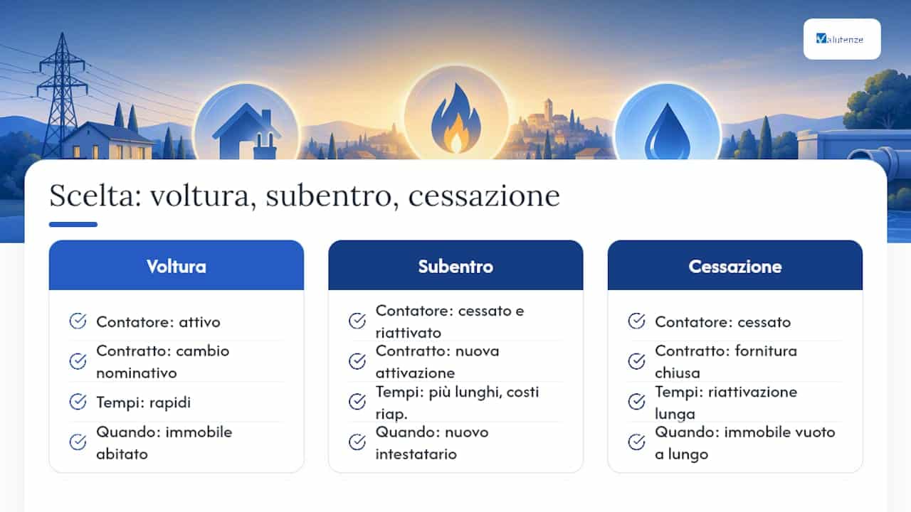 Confronto tra voltura, subentro e cessazione