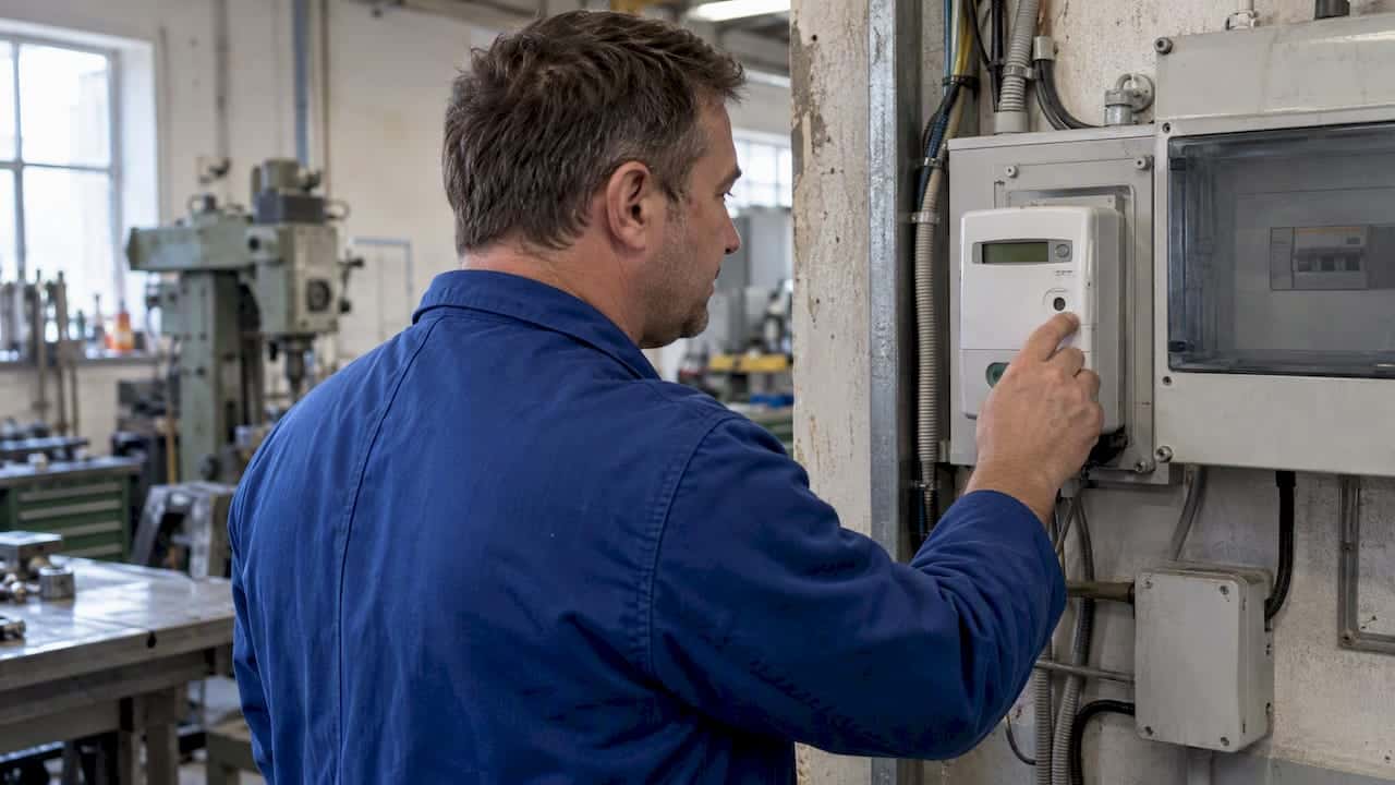 Il responsabile controlla il contatore elettronico dell'azienda