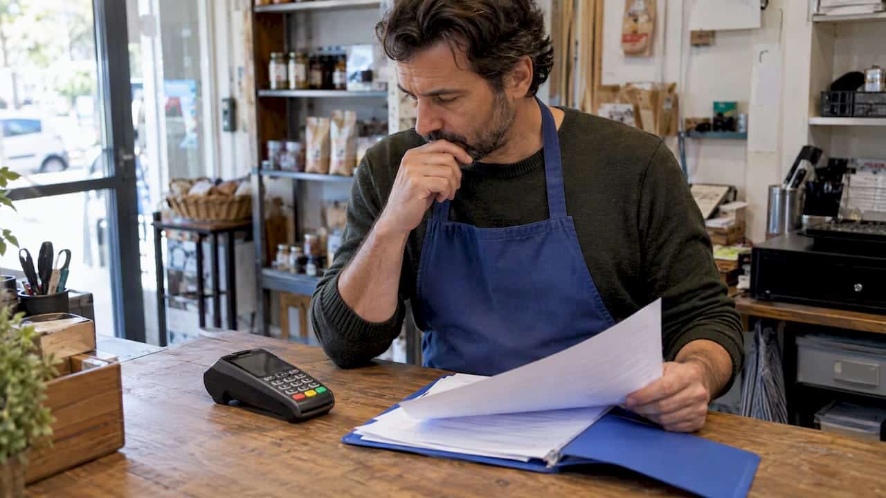 Commerciante confronta terminale POS e contratto